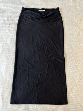 NEW Shoedazzle Women Black Maxi Skirt Large L Gathered Waistband Side Slit NWT